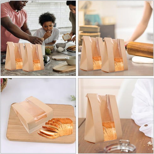 100pcs 250g Packaging Didiseaon Kraft Paper Bakery Bread Bags with Window Brown Paper Sandwich Bags for Cookies