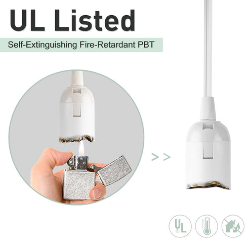2-Pack 12Ft 360W E26 E27 2-Prong Closet, JACKYLED Extension Hanging Lantern Cord Cable UL with Socket Gear Switch +