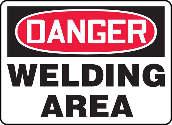 Accuform MWLD009VP Plastic Safety Sign, "Danger Welding Area", 7" x 10" x 0.055", Red/Black on White