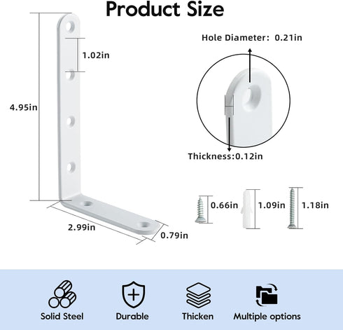 HOME MASTER HARDWARE 8 Pack Brace,5" 3" Corner Brace Shelf Bracket L Shelf Bracket Heavy Duty White Steel L Corner x