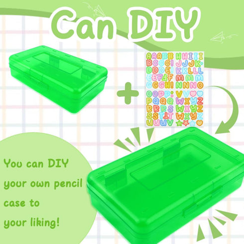 Green Large Pencil Case, Hard Plastic Organizer for Desk, Crayon Box, Makeup Organizer, 1 Pack