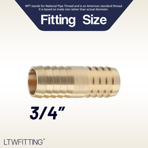 LTWFITTING Brass Barb Splicer Mender, 3/4-Inch ID Hose Fitting for Fuel System, Pack of 5