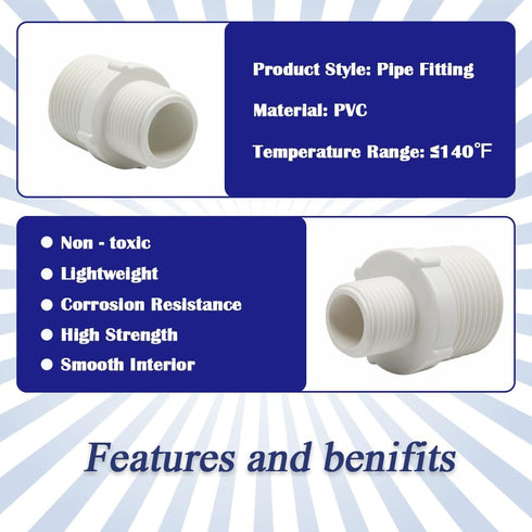 9PCS 1" to 3/4" PVC Pipe Fitting, Hex Nipple G1 Male X G3/4 Male Coupling Adaptor for Thread Plumbing Connection