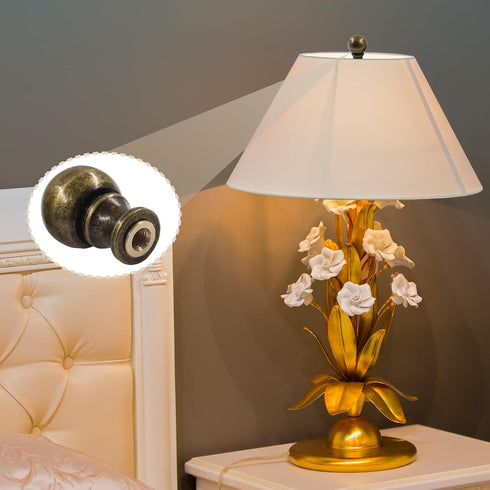 Biaungdo 2 3/8 Inch 1/4-27 Inch Pcs Solid Brass Lamp Finial Cap Knob with Dual-Thread Screw, Lamp Shade Screw Cap Top