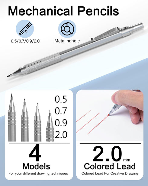 Nicpro 35PCS Metal Mechanical Pencils Set, Art Drafting Pencil with Graphite Lead Refills & Case