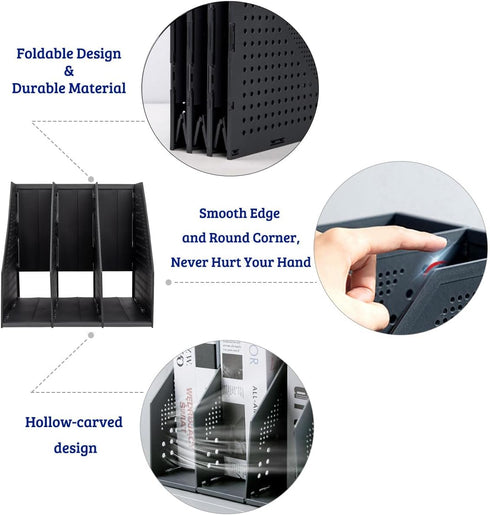 Marte Vanci Collapsible 3 Compartment Magazine Holder Desktop Organizer, Adjustable Sturdy File Dividers, Document