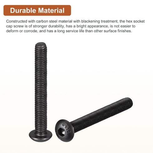 M5-0.8x45mm Button Head Socket Cap Screws - 100Pack Carbon Steel Black Oxide Hex Drive Full Thread Fasteners