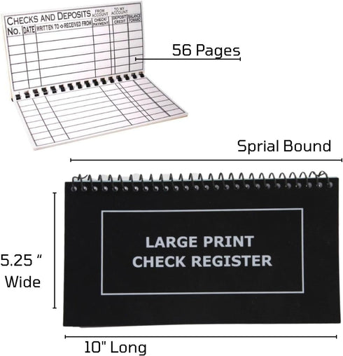 Jumbo Print Check Register Book, Large Print, Easy-to-Read, Spiral Bound, 56 Pages for Personal Accounting