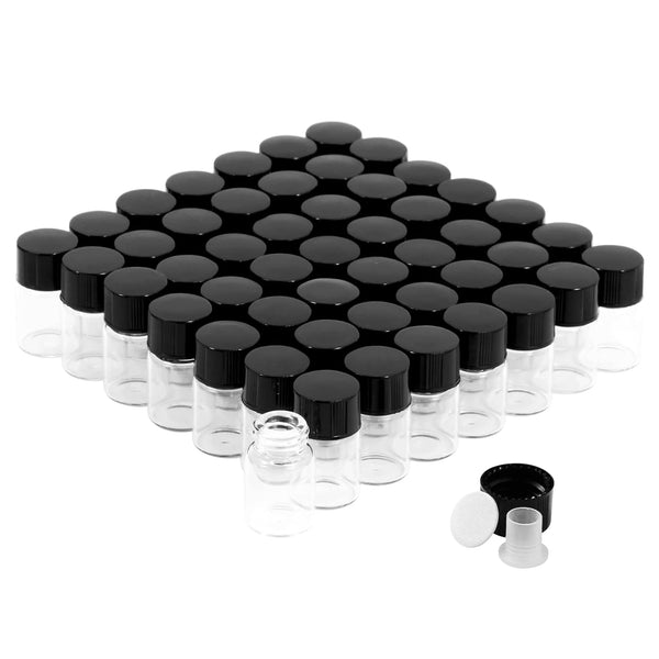 2ml Clear Glass Vials with Screw Caps and Plastic Stoppers, 50PCS Leak-Proof Sample Vials