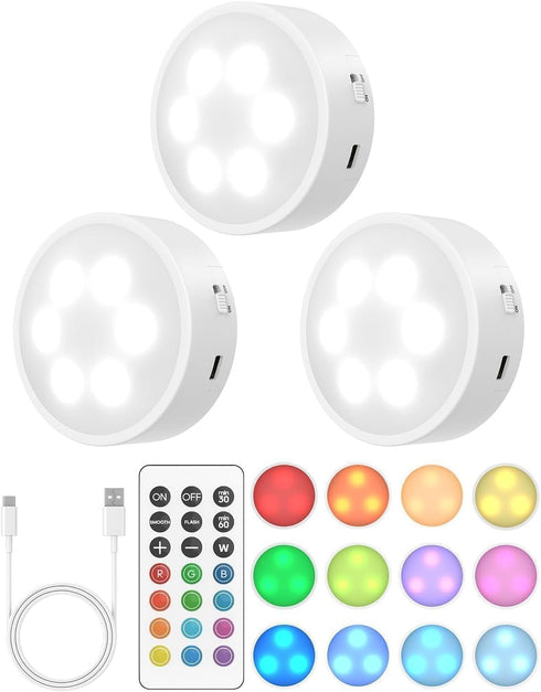 GOODEA.fun Puck Lights with Remote, 13 RGB Colors LED Under Cabinet Lights,