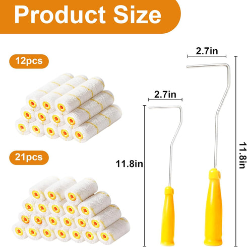 HJUHBDJ 35 Pack Set,21x 4" 12x 6" 3/8-Inch 2 Microfiber Paint Roller & Small Paint Roller Covers, Nap, Mini Paint