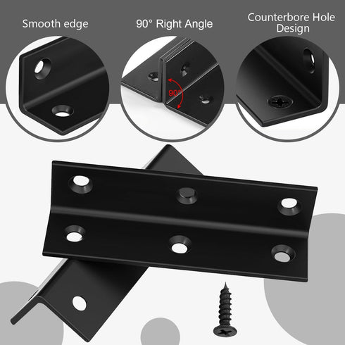 LOSYHU 20 3.94 0.98 100 MM 4 Inch PCS Black Steel Corner Brackets x L Shaped Metal Angle Bracket with Screws, Heavy