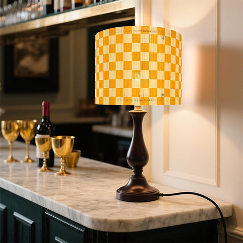 Generic 11.8 Inch Modern Lamp Shade with Colorful and Natural Checkered Pattern Bamboo Made, Translucent Drum Shape