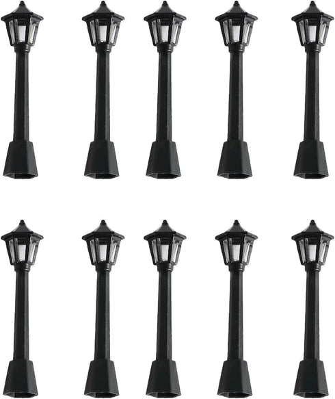 Tustao 10Pcs Black Mini Miniature Street Light Model, Railway Train Post Lamps Light
