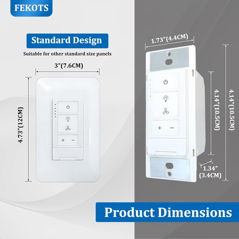Dimmer 4-Speed Universal Ceiling Fan Control and Light Switch, Wall Control,Single Pole Fan & Light Switch Combo,Safety