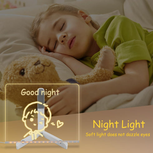 LED Note Board with Colors, 7.9 * 7.9in Glowing Acrylic Dry Erase Board - Light Up Memo Message Board