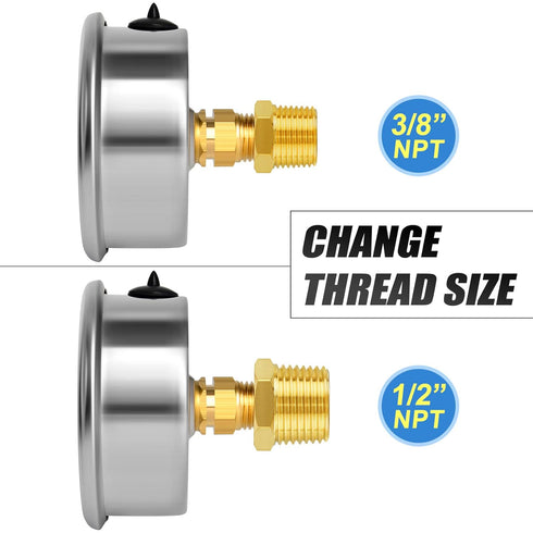 MEANLIN MEASURE 0~200Psi Stainless Steel Pressure Gauge - 1/4" NPT 2.5" FACE DIAL Liquid Filled for Water Oil Air