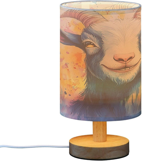 LFICRTAN Table LED Lamps Watercolor Goat Bedroom Night Light Bedside Lamps with USB Ports Nightstand Lamps Wood Base
