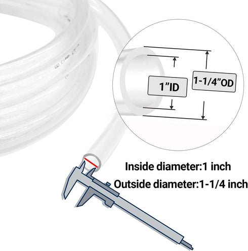 1’’ ID × 1-1/4’’ OD - 5 ft Clear Plastic Vinyl Tubing, Flexible PVC Hose Lightweight BPA Free and Non-Toxic vinyl Tube for Transfer Water Air Oil by Geowaky