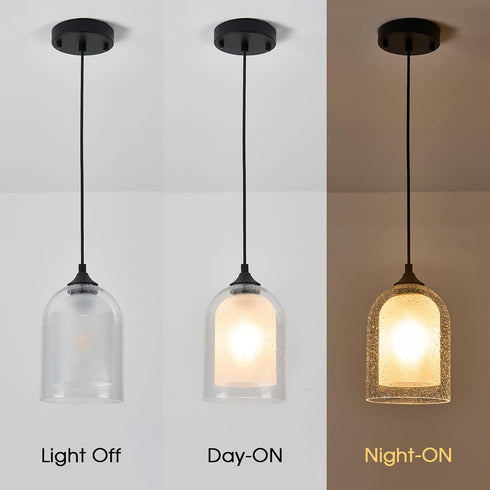 7.87" Mini Glass Pendant Light H Hanging Light Fixture with Frosted Glass Farmhouse Black Modern Cylinder Pendant