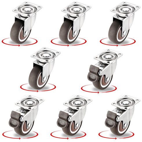 8Pcs 1.5 Inch Low Profile Swivel Casters Wheels, Small Heavy Duty Rubber