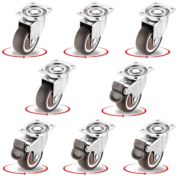 8Pcs 1.5 Inch Low Profile Swivel Casters Wheels, Small Heavy Duty Rubber