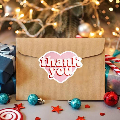 7AweQur 120pcs 2.4 Inch Packaging Large Size Pink Heart-Shaped Thank You Stickers Roll Aesthetic Personalized Heart