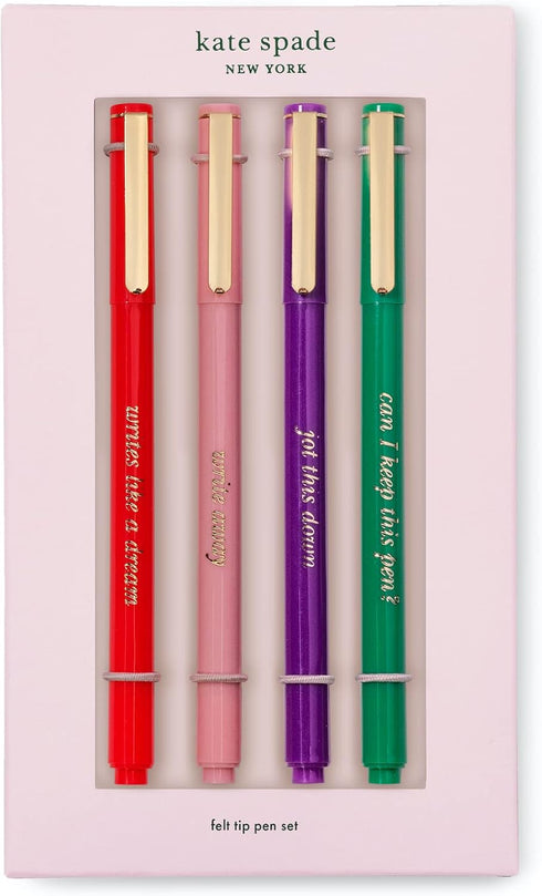 Kate Spade New York Felt Tip Pens, Black Ink Pen Set of 4, Fine Tip Pen for Note Taking, Write Away by Kate Spade New York