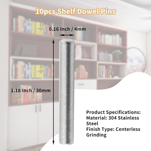 Qjaiune 10pcs 4x30mm Shelf Dowel Pins Stainless Steel Pegs, Bunk Bed Support Pins Rod Fasten Elements, Cabinet Dowel