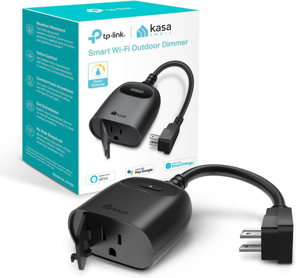 Kasa Outdoor Smart Dimmer Plug, IP64, Compatible with Alexa and Google Assistant, Long Wi-Fi Range