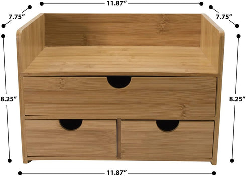 Sorbus Bamboo Desk Organizer - 3-Tier 100% Bamboo Desktop Organizers with 3 Drawers & Shelf