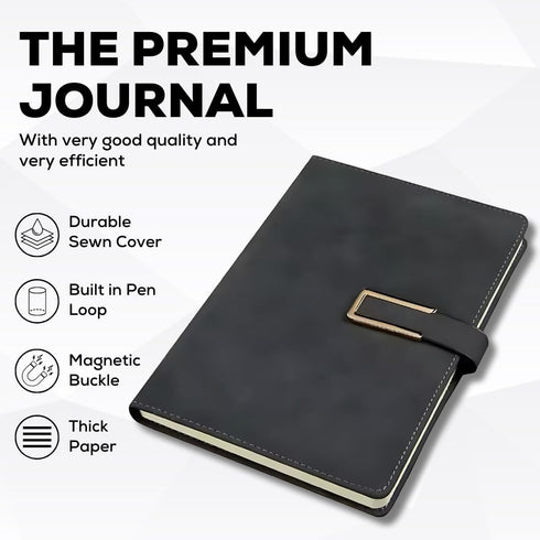 Leather Journal A5 with Pen Compartment, Leather Bound for Women Men, Daily Travel Diary Writing Journal (Black with