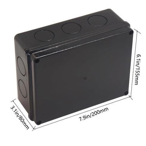 Junction Box, Reserved Holes Electrical Boxes Waterproof IP65 ABS Plastic Electrical Power Cord Enclosure Project Box Black 7.9 x 6.1 x 3.1 inch(200x155x80mm)