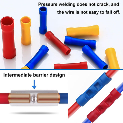 smseace 210 PCS Insulated Electrical Butt Connectors - 22-10AWG Butt Splice Straight Wire Terminal