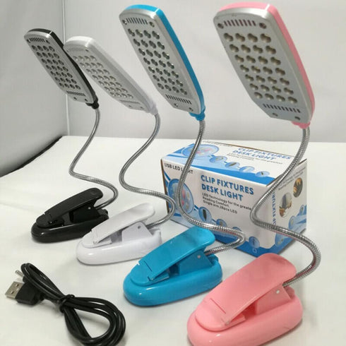 anso 28 Flexible USB Battery Power LED Light Clip-on Bedside Table Light Goose Neck Desk Lamp (White)