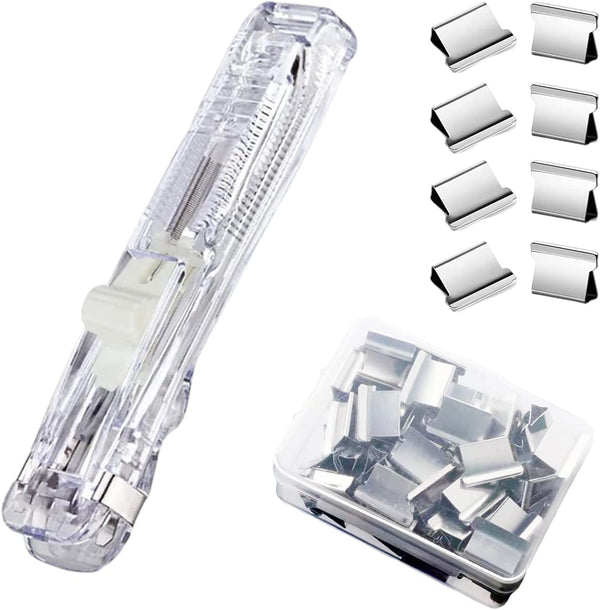 Mini Push Stapler with 50 Pcs Stainless Steel Reusable Staples, 40 Sheet Capacity, Portable Clip Stapler
