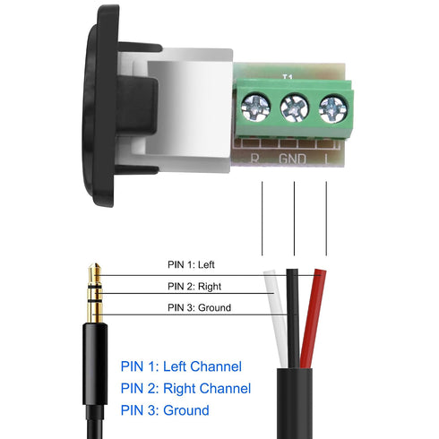 3.5mm 3 1/8" 3 -2 XMSJSIY D-Type Pole Stereo Audio Terminal Block Connector TRS Female Panel Mount to Pin Screw
