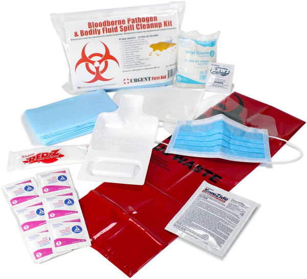 Urgent First Aid 22 Piece Bodily Fluid Clean Up Pack, OSHA Compliant Bloodborne Pathogen Spill Kit