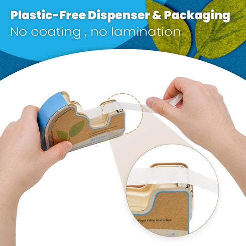 Blue Lake ECOLIFE Plastic Free Masking Tape Dispenser, 4 Rolls 3/4 in x 550 in Paper Tape, Desk for Labeling, Office