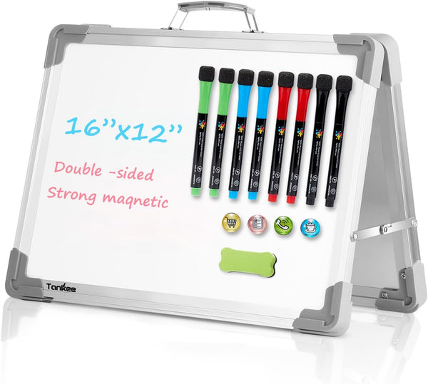 Small Dry Erase White Board – TANKEE Magnetic Foldable Whiteboard, Portable Mini Easel for Drawing and Memo