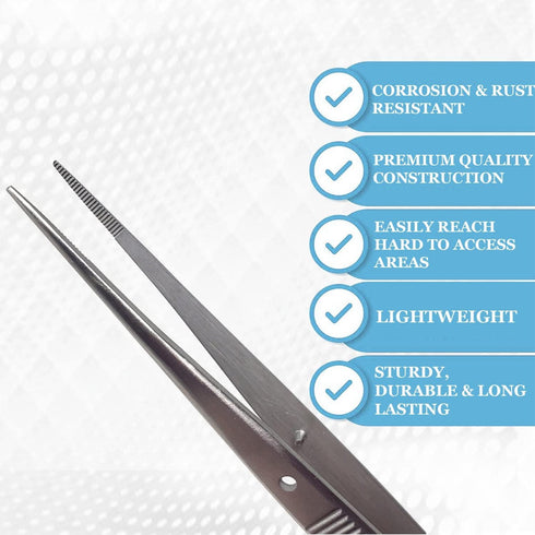High Precision Lab Tweezers, 6" (15.2 cm) Fine Strong Point Stainless Steel