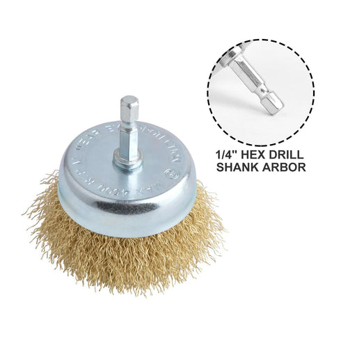 3" Wire Cup Brush with 1/4" Hex Shank, Heavy Duty Wires Brushes for Metal, Rust & Corrosion Removal