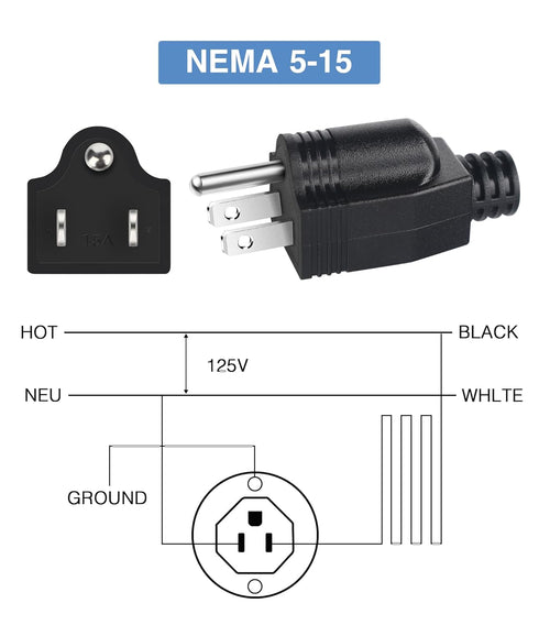 NEMA 5-15P Electrical Replacement Plugs, 125V 15A 3-Prong Power Replacement Plug, 3-Pack