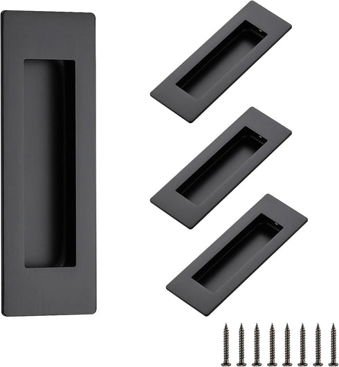 Ravinte 4 Pack Black Flush Pulls, 5.9in Length Sliding Closet Door Handles, Recessed Finger Pulls, Stainless Steel