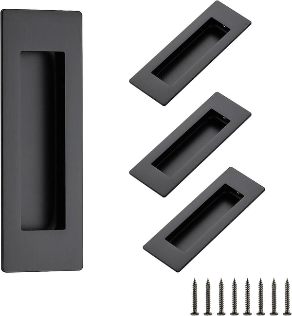 Ravinte 4 Pack Black Flush Pulls, 5.9in Length Sliding Closet Door Handles, Recessed Finger Pulls, Stainless Steel