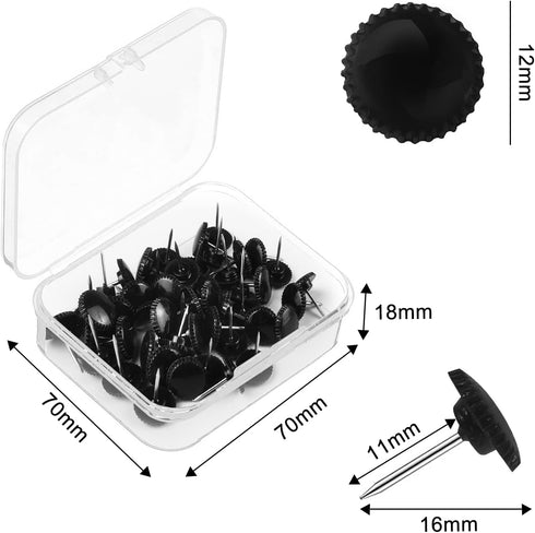 Lunies 50 PCS Black Push Pins for Wall Hangings, Decorative Thumb Tacks for Cork Board and Picture Hanging