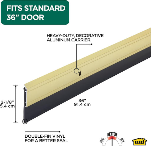 M-D Building Products 05744 36 in. Gold Aluminum and Vinyl Heavy-Duty Screw-on Door Sweep