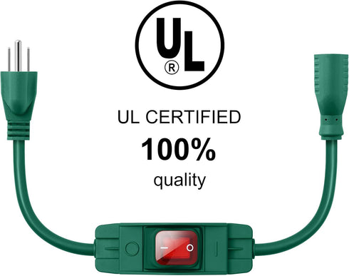 Outdoor Extension Cord with Switch On/Off Waterproof Switch 3 Prong Extension Cord with Inline Cord Switch, Heavy Duty Extension Cord 125v/250v Black Sjtw Extension Cord(1.5 Ft, Green)