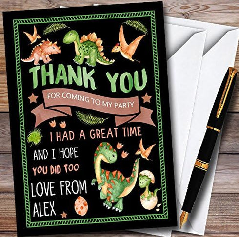 The Card Zoo Black Dinosaur Watercolour Personalized Childrens Birthday Party Thank You Cards