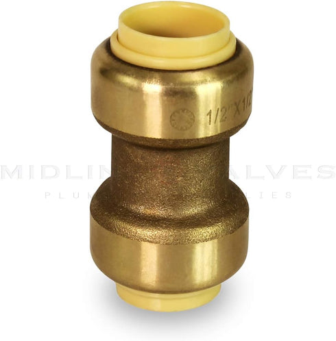 Everflow Supplies Pushlock UPSC12 1/2 Inch Long Push X Push Coupling for Push-Fit Fittings, Made with No Lead DZR Forged Brass, Connects PEX, CPVC, and Copper, Pre-Lubricated for Quick Installation by Pushlock
